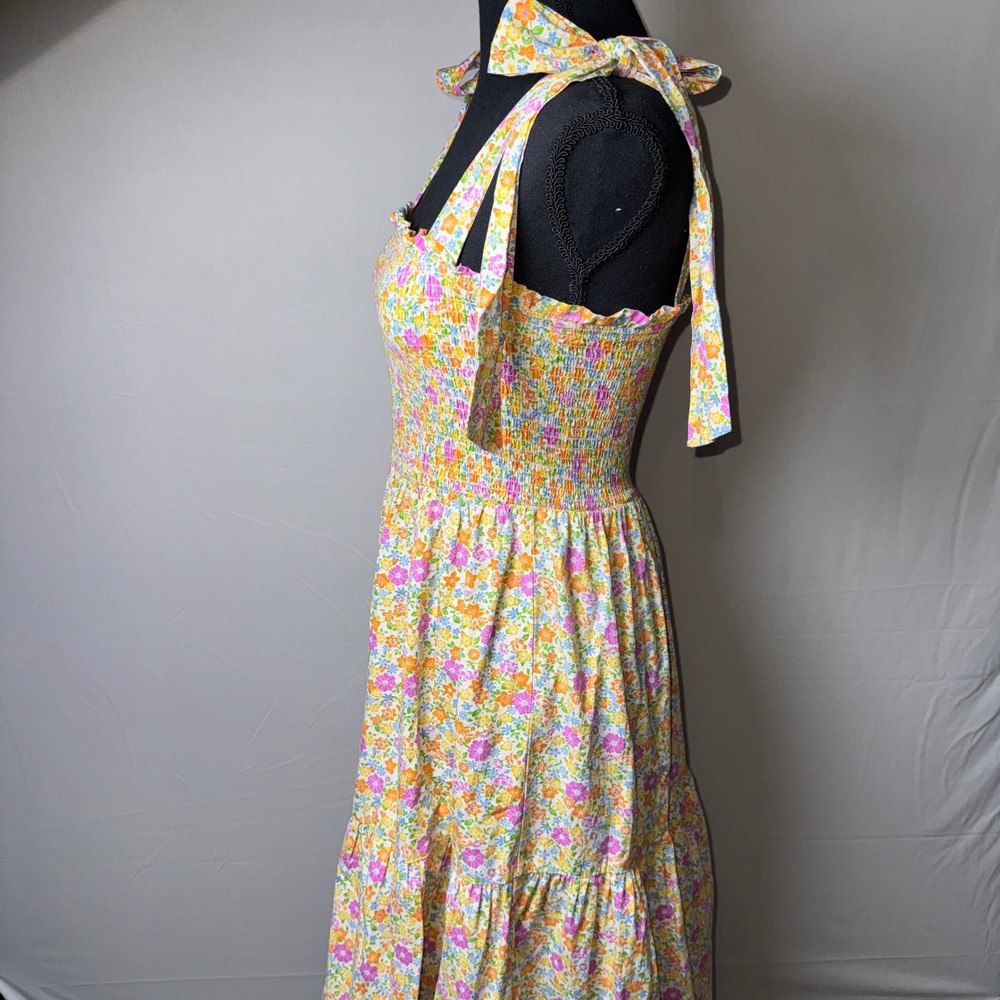 Flying Tomato Floral Smocked Maxi Dress Tie Shoulder Cotton Multi Color M Tiered - Picture 4 of 9